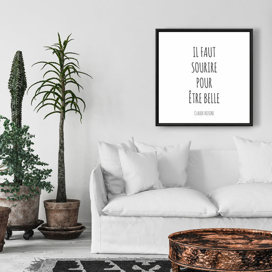 Minimalist Framed Canvas - You Must Smile to Be Beautiful Decor