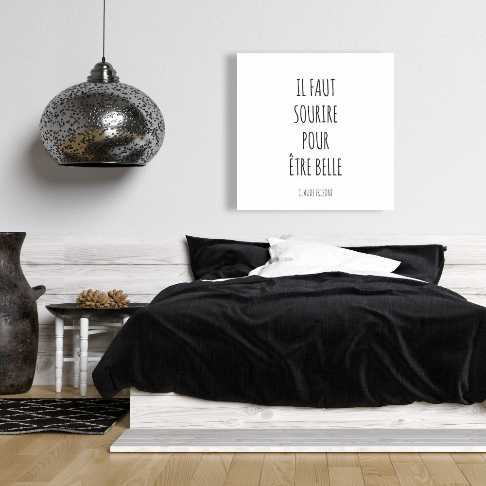 "You Must Smile to Be Beautiful - Minimalist White Canvas Decor"
