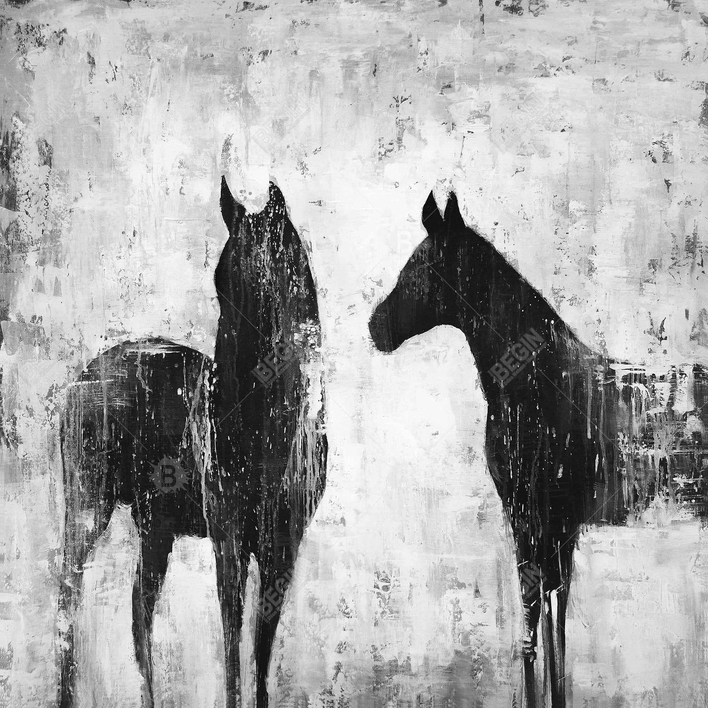 Black & White Horses Canvas - Farm Animal Home Decor Art