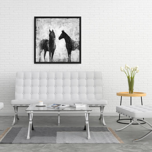 Toile encadrée Chevaux noir et blanc | Décoration murale