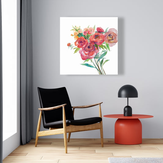 Romantic Floral Pink Canvas | Watercolor Bouquet Home Decor