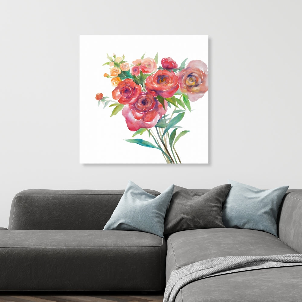 Romantic Floral Pink Canvas | Watercolor Bouquet Home Decor