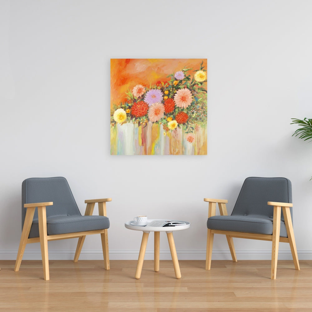Colorful Abstract Flowers Canvas | Botanical Bedroom Decor