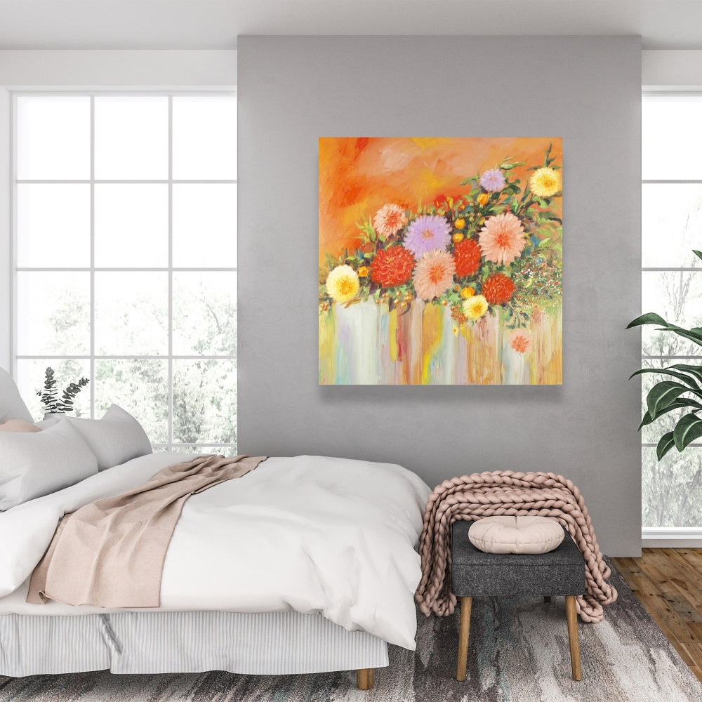 Colorful Abstract Flowers Canvas | Botanical Bedroom Decor