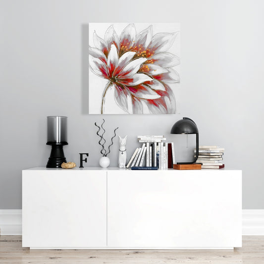 Red Flower with Gold Center Canvas | Botanical Home Decor