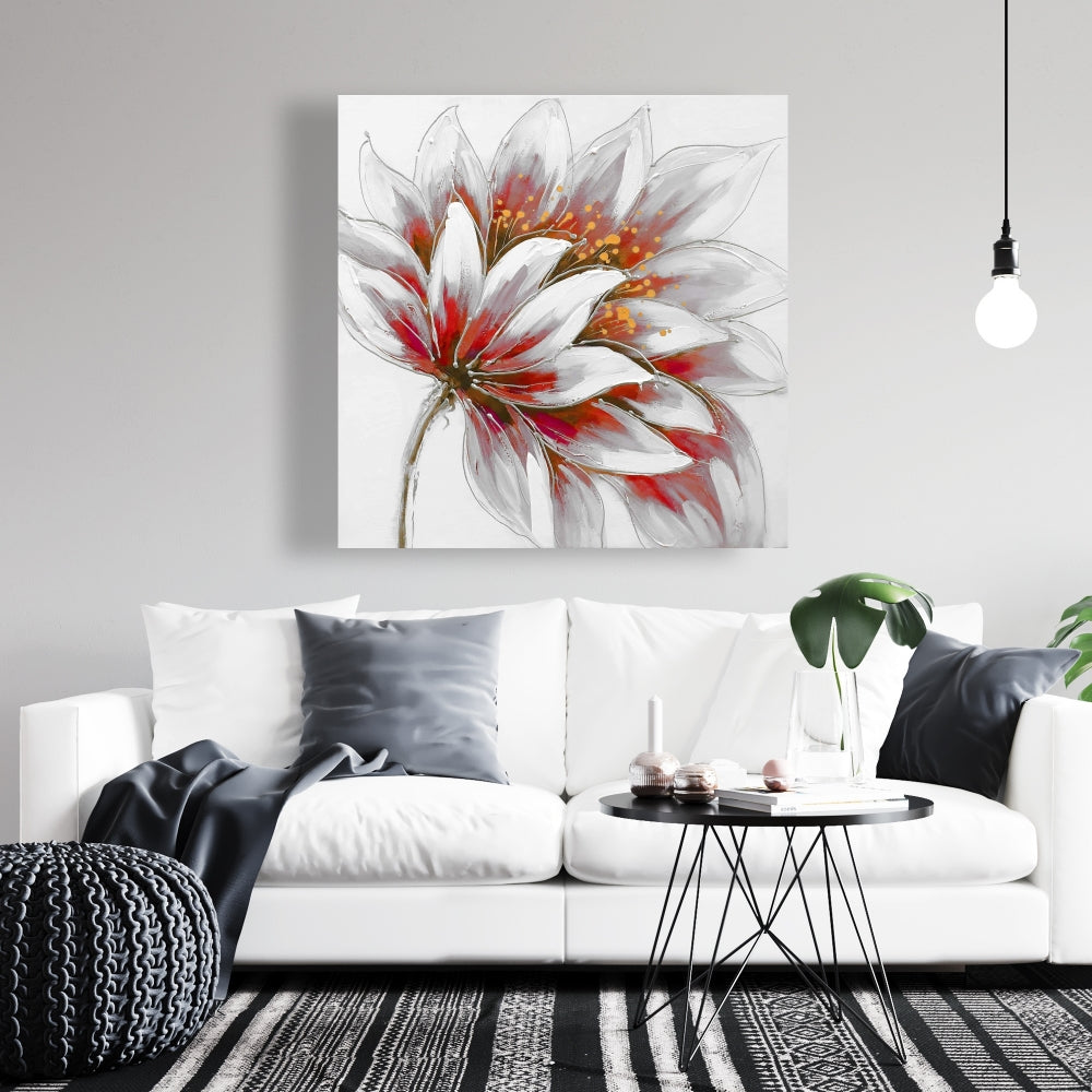 Red Flower with Gold Center Canvas | Botanical Home Decor