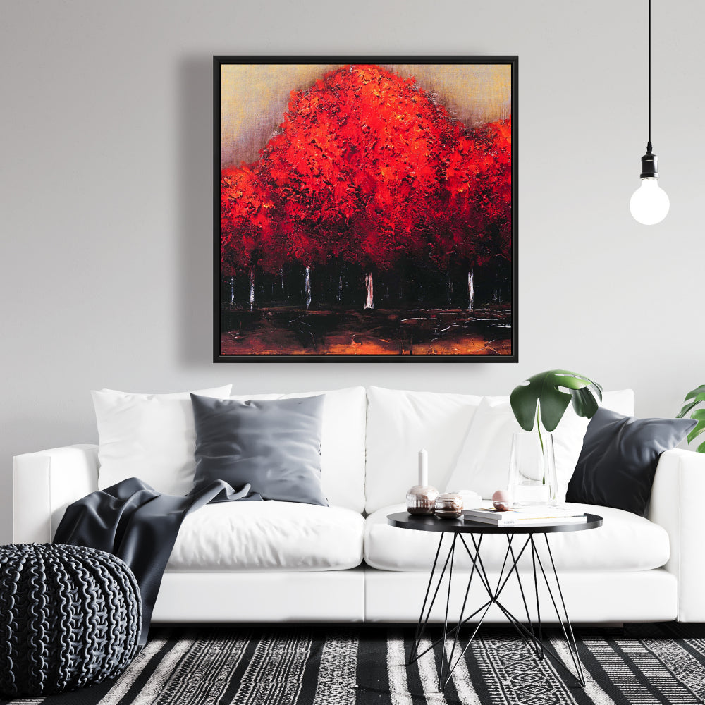 Red Dark Trees Canvas | Contemporary Bedroom Wall Art Decor