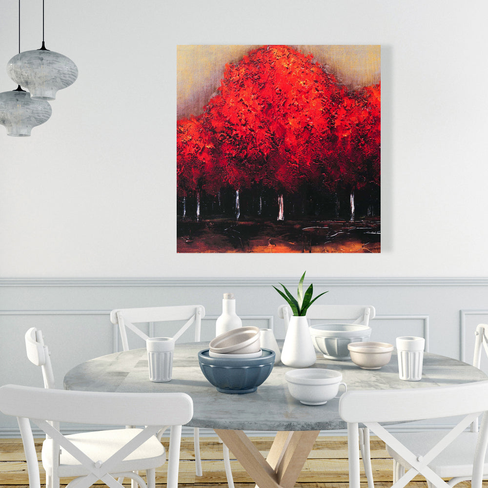 Red Dark Trees Canvas - Modern Bedroom Wall Art Decor