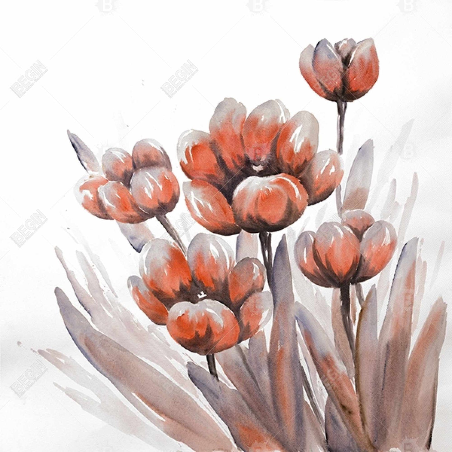 Watercolor Red Flowers Canvas | Romantic Bedroom Wall Art