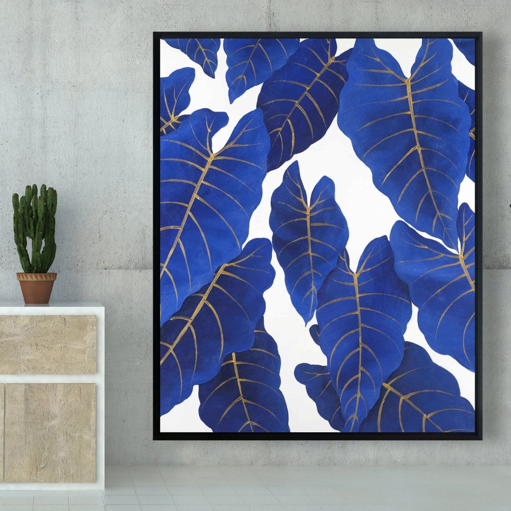 Tropical Abstract Blue Leaves | Botanical Canvas for Bedroom Decor