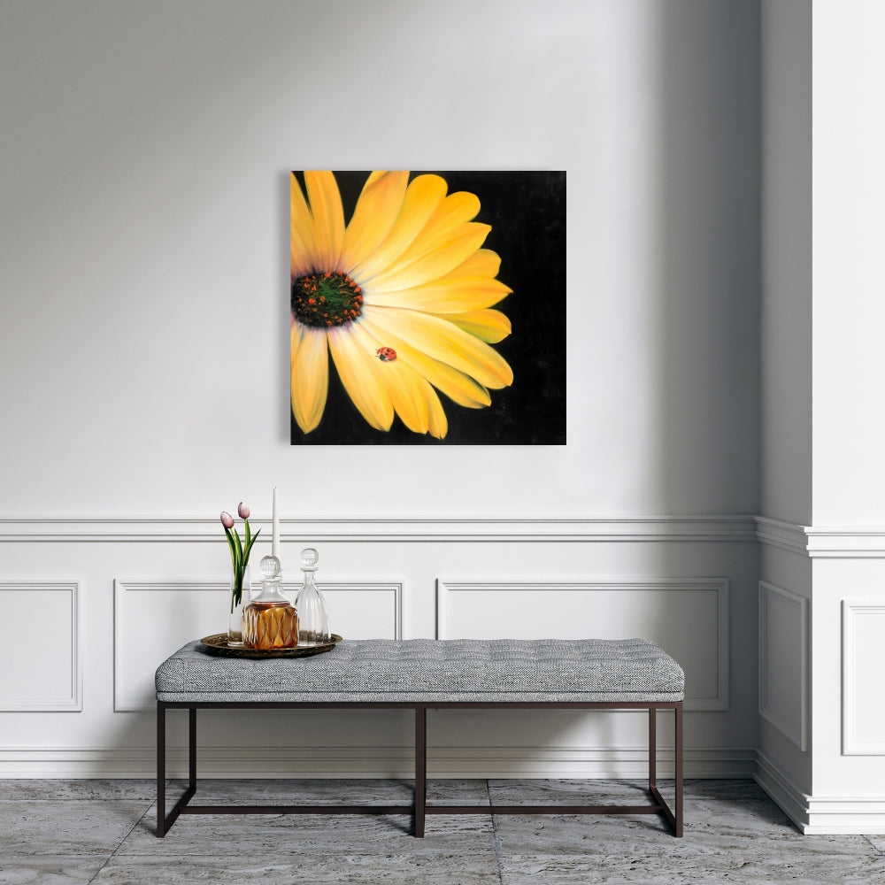 Yellow Daisy & Ladybug Canvas - Bedroom Botanical Wall Art