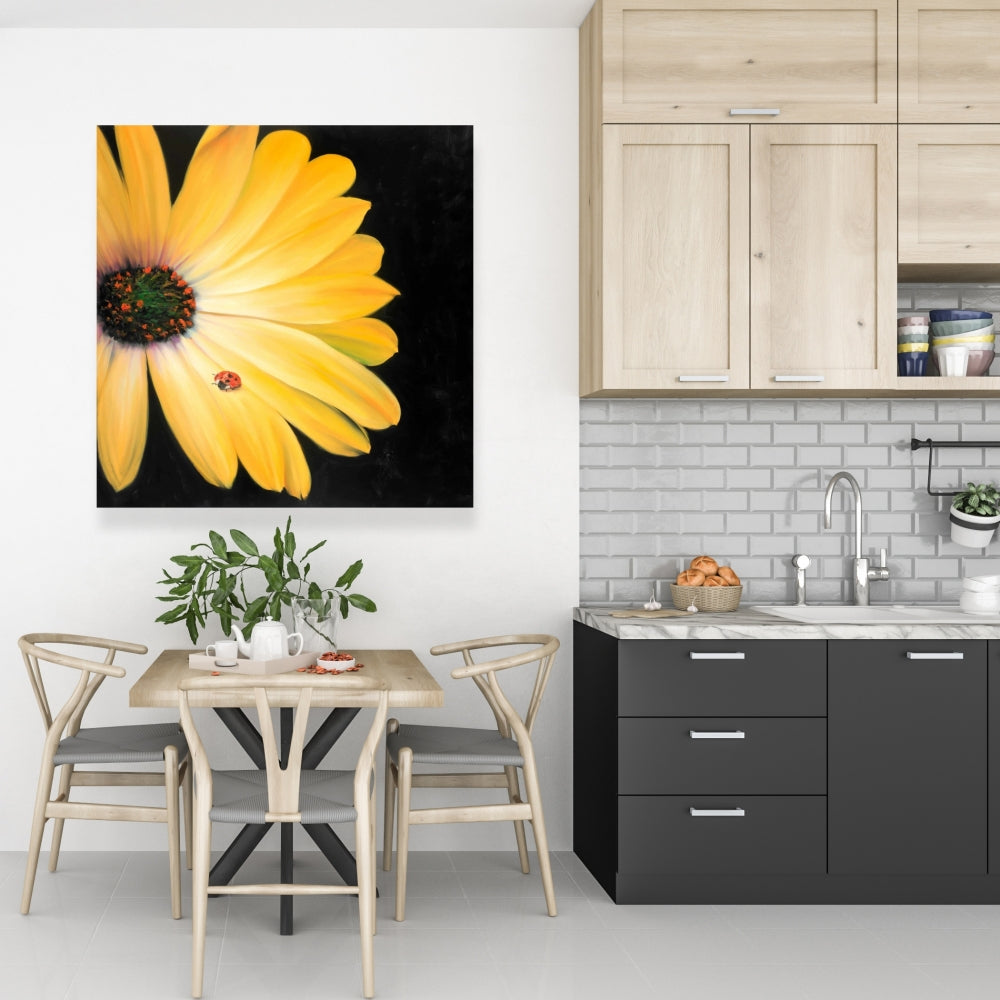 Yellow Daisy & Ladybug Canvas - Bedroom Botanical Wall Art