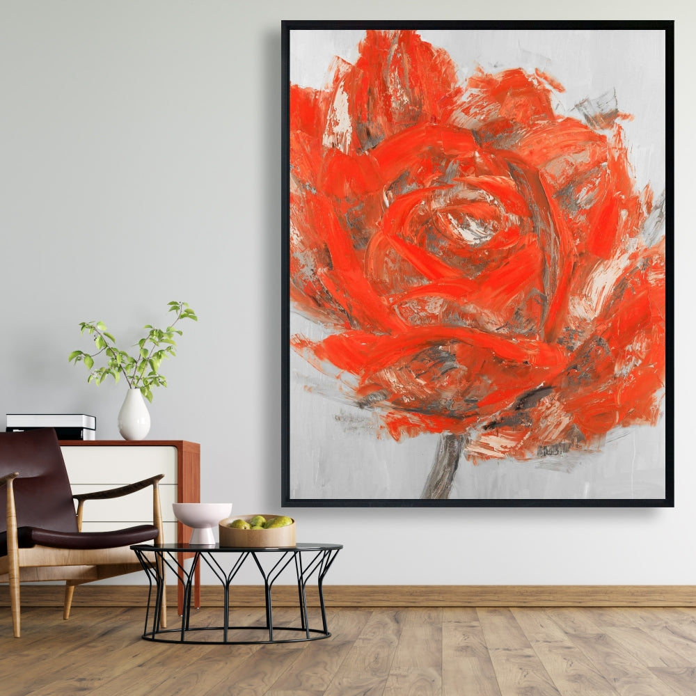 Toile abstraite à fleurs rouges | Décoration murale botanique pour chambre à coucher