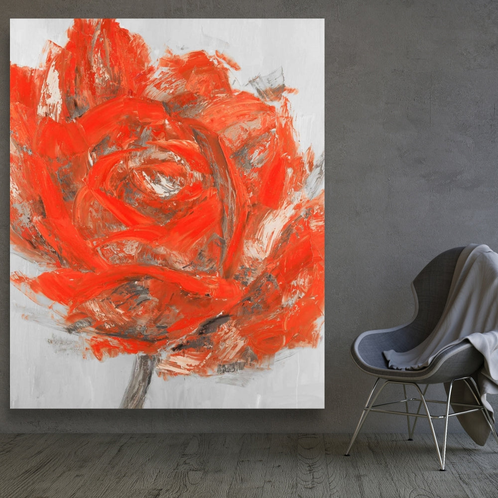 Gray Botanical Canvas - Abstract Red Flower Bedroom Decor
