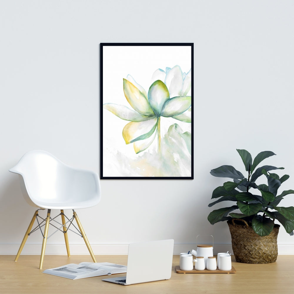Fleur de lotus abstraite | Décoration murale botanique verte sur toile