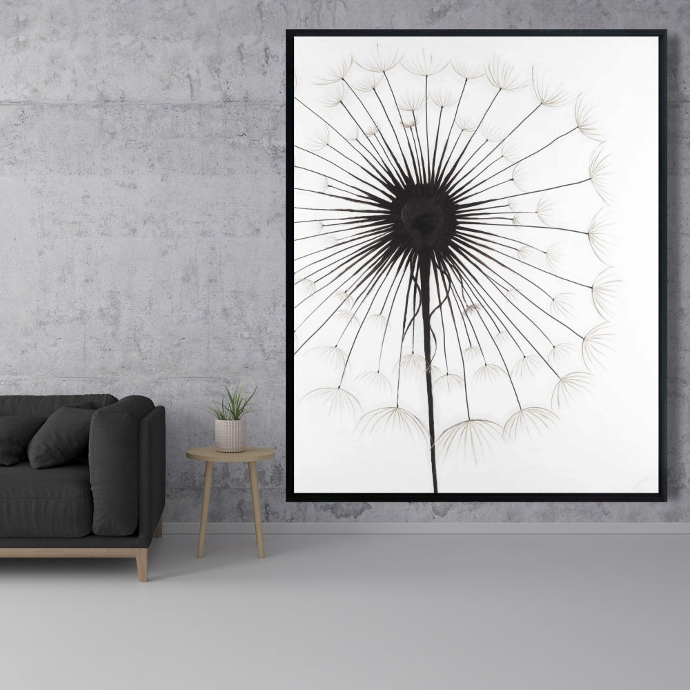 Dandelion Monochrome Framed Canvas | Floral Home Decor