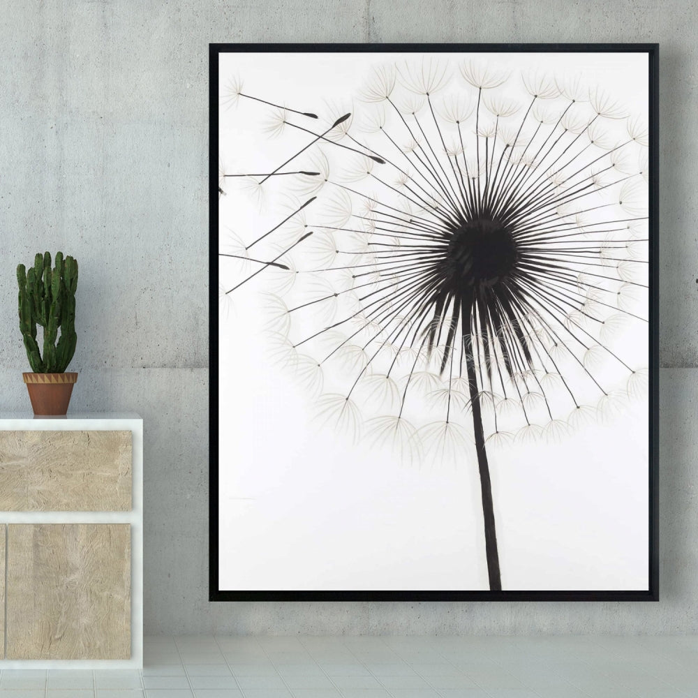 Silhouette of Dandelion | Monochrome Botanical Canvas Decor