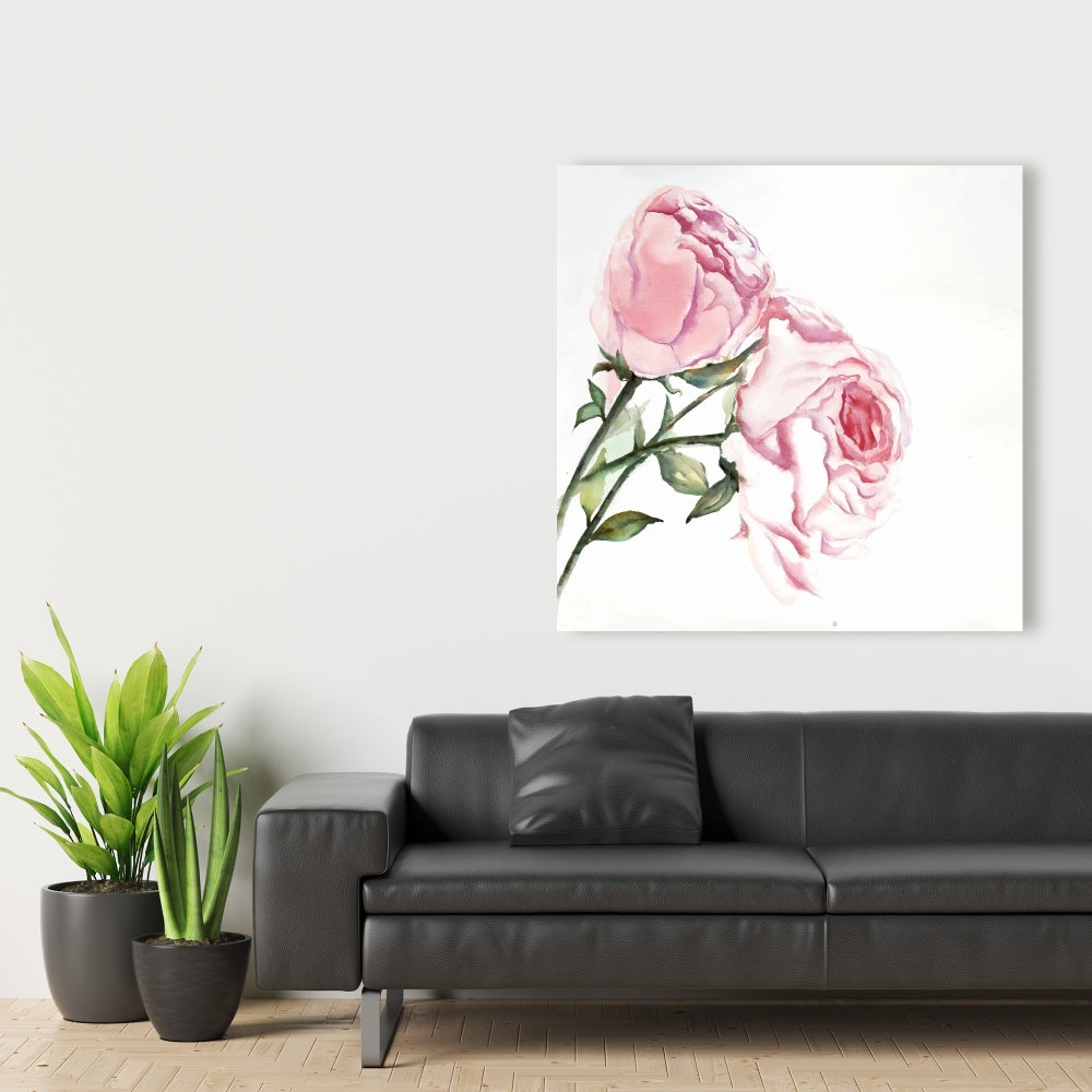 Toile florale romantique rose | Décoration d'intérieur avec roses aquarelles