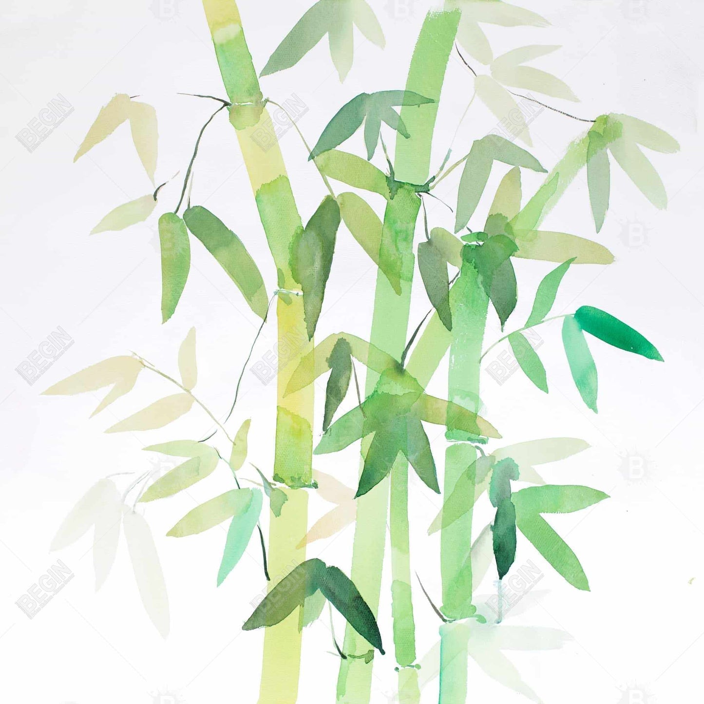 Watercolor Bamboo Leaves Canvas | Asian Green Floral Decor