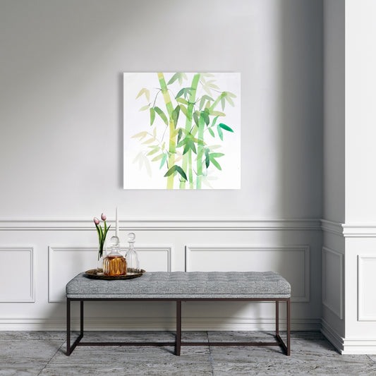 Watercolor Bamboo Leaves Canvas | Asian Green Floral Decor