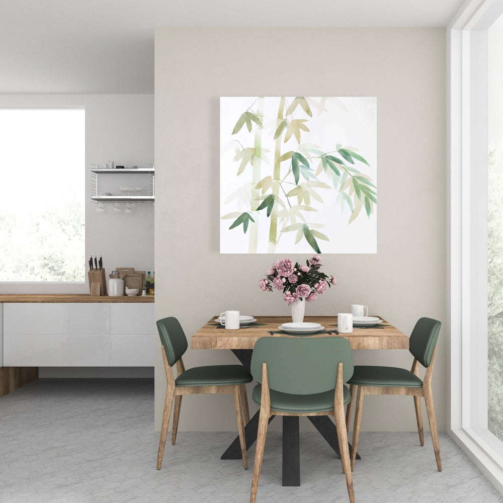 Asian Green Floral Canvas | Watercolor Bamboo Leaves Decor