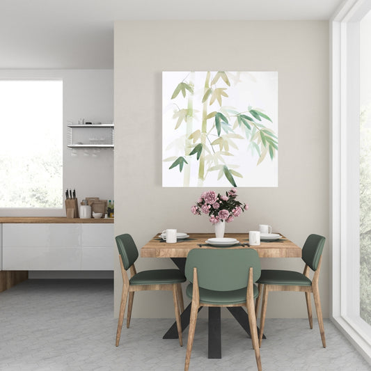 Toile florale verte asiatique | Décor aquarelle de feuilles de bambou