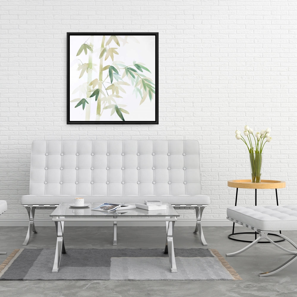 Watercolor Bamboo Leaves Canvas | Green Bathroom Decor