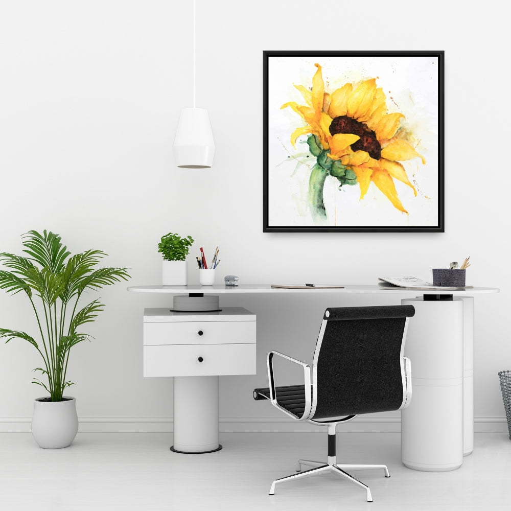 Watercolor Sunflower Canvas | Brown Floral Decor for Bedroom