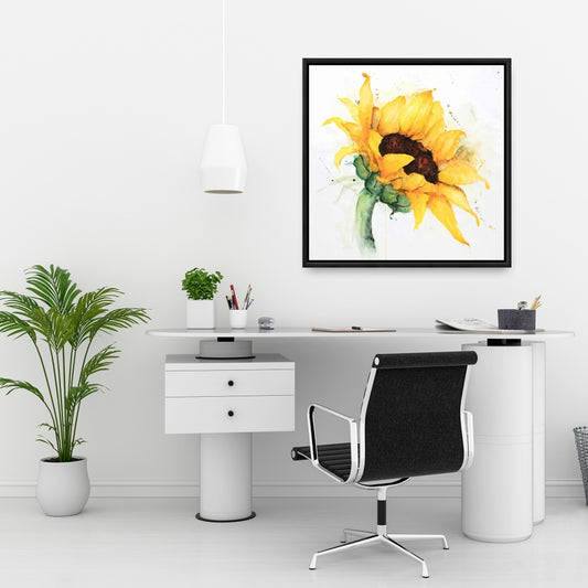 Watercolor Sunflower Canvas | Brown Floral Decor for Bedroom