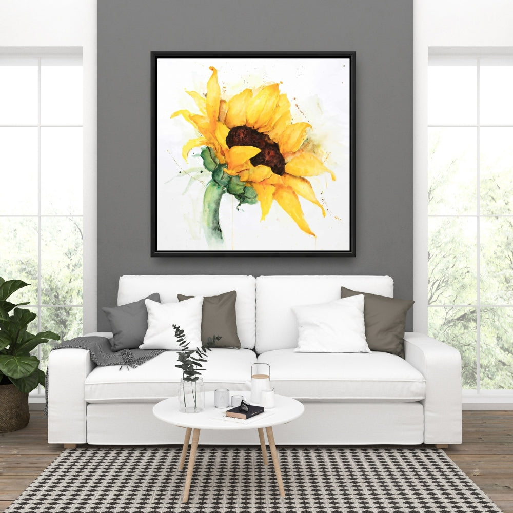 Watercolor Sunflower Canvas | Brown Floral Decor for Bedroom