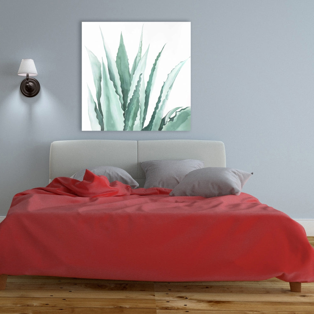 Watercolor Agave Plant Canvas | White Exotic Floral Decor