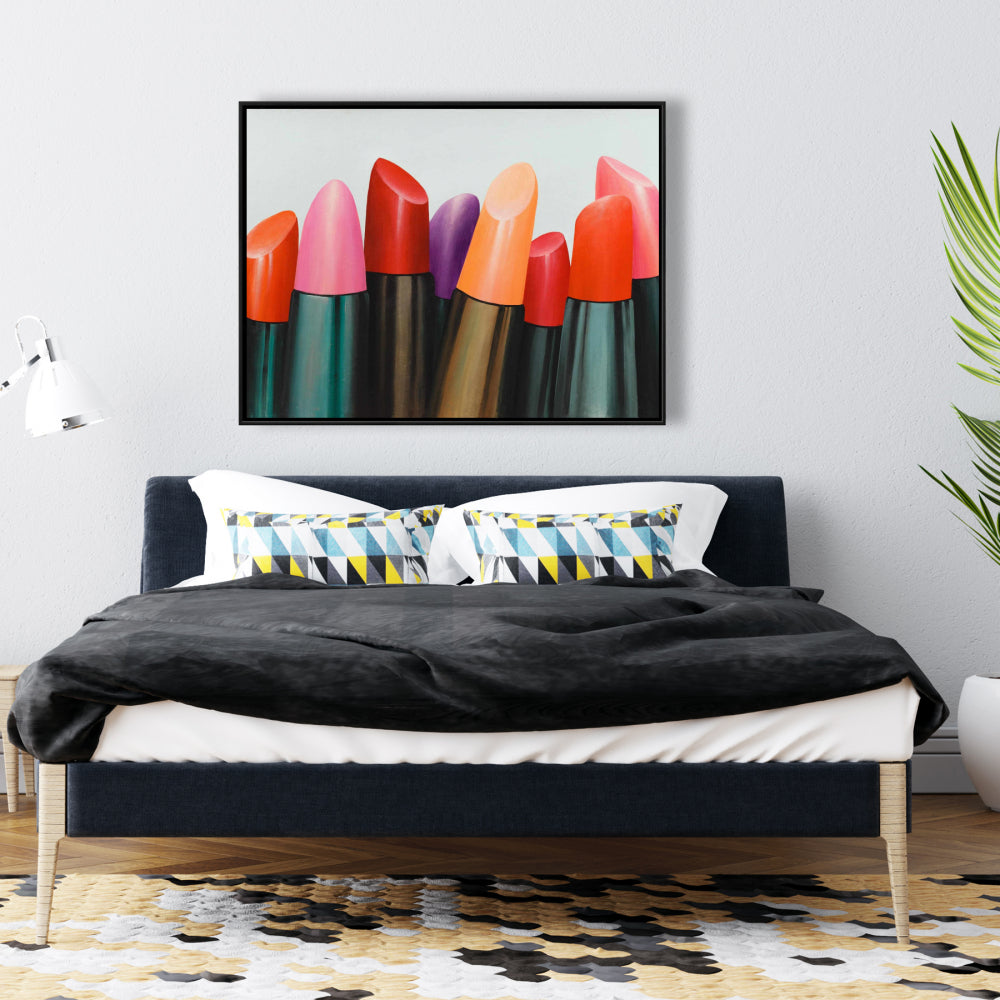 Lipstick Collection Pink Framed Canvas - Contemporary Bedroom Decor