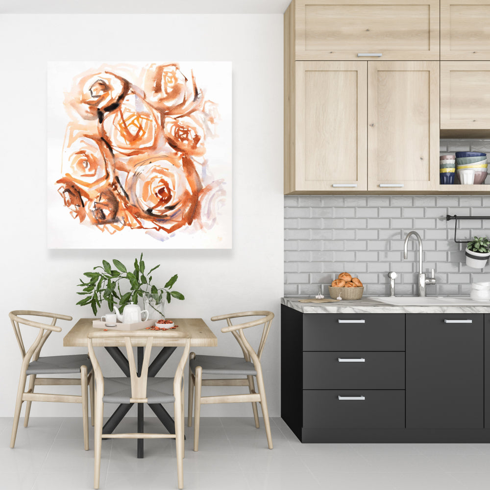 Toile sépia avec roses abstraites - Décoration murale florale marron