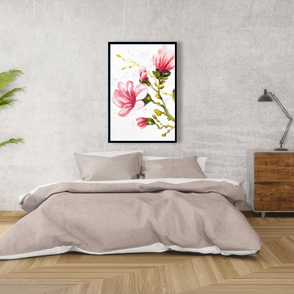 Toile encadrée « Fleurs de magnolia à l'aquarelle » | Décoration romantique