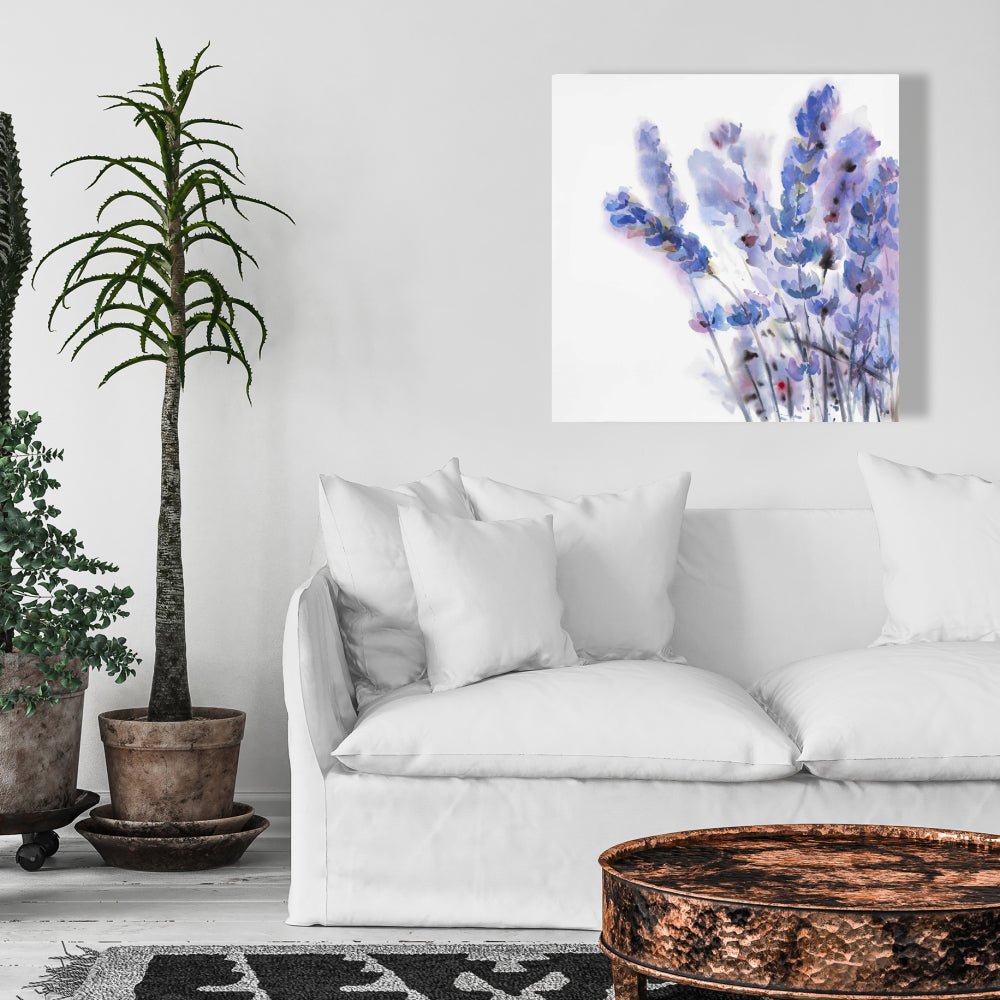 Watercolor Lavender Flowers Canvas | Rustic Floral Home Decor