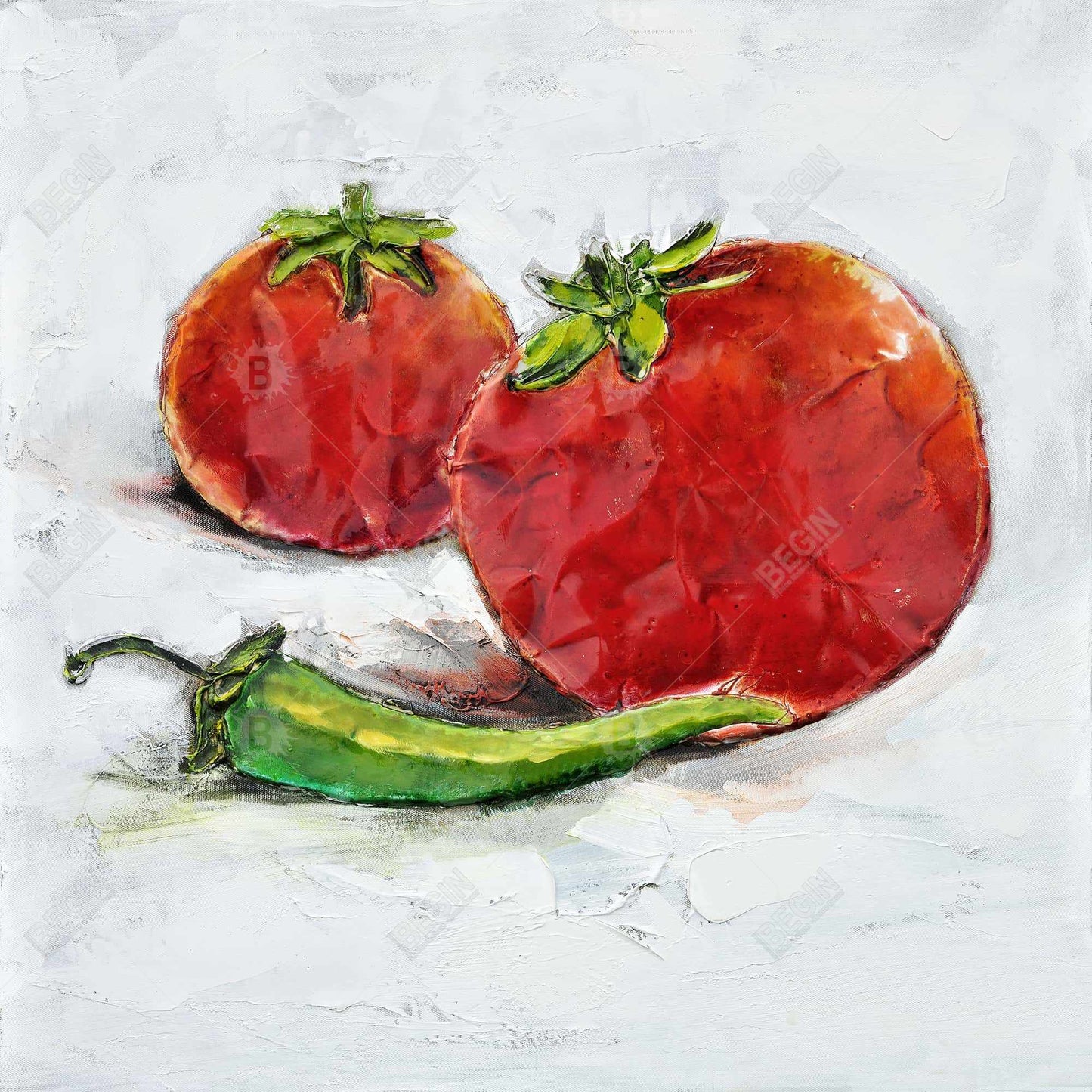 Red Gastronomy Kitchen Canvas | Tomatoes with Jalapeño Art