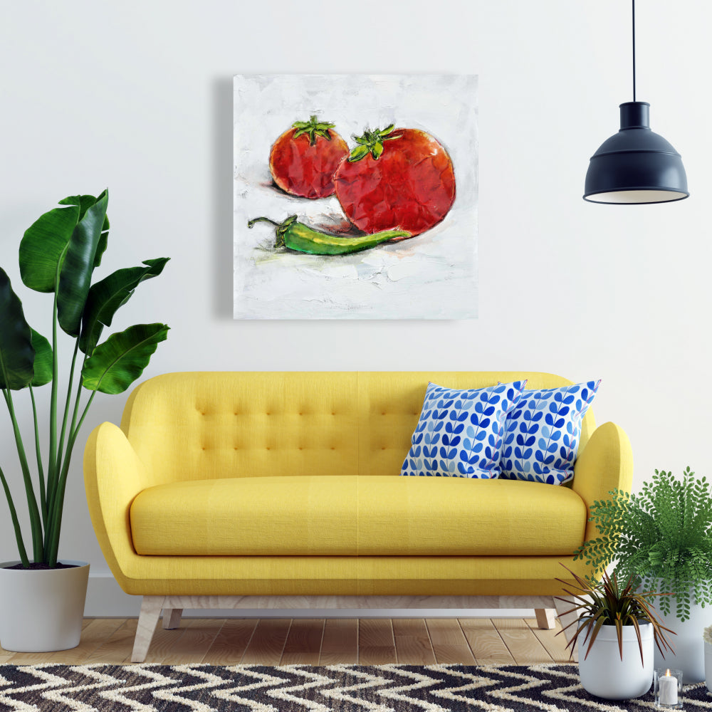 Red Gastronomy Kitchen Canvas | Tomatoes with Jalapeño Art