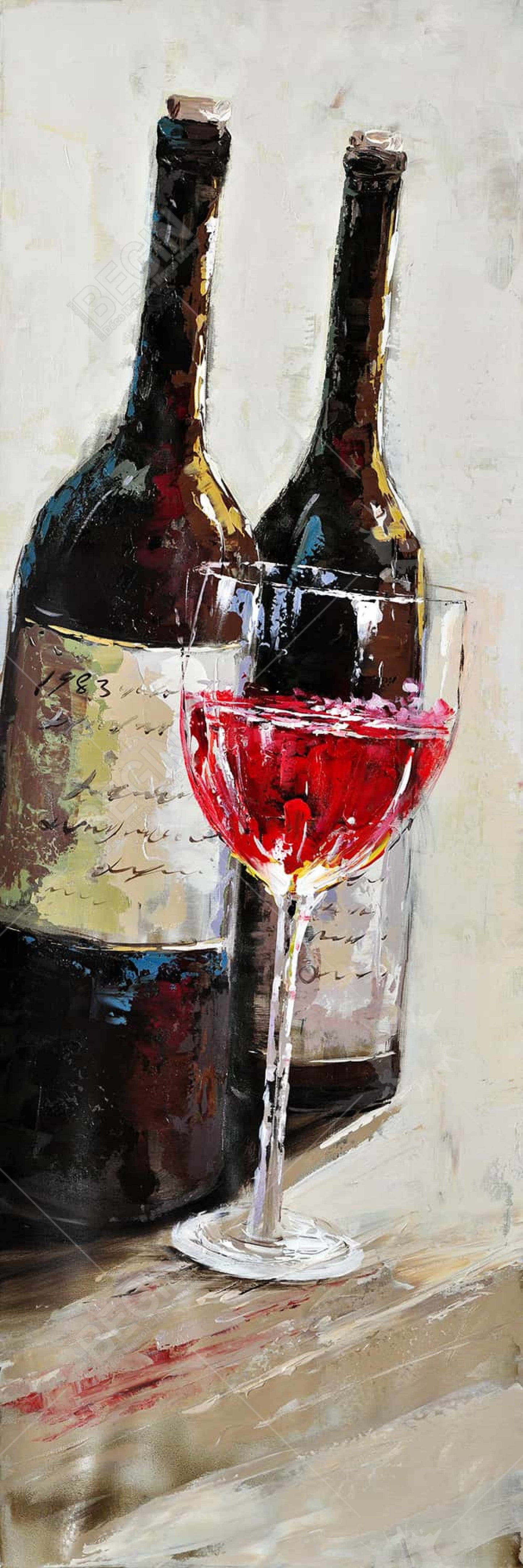 Kitchen Brown Canvas - Two Bottles with Wine Glass Decor