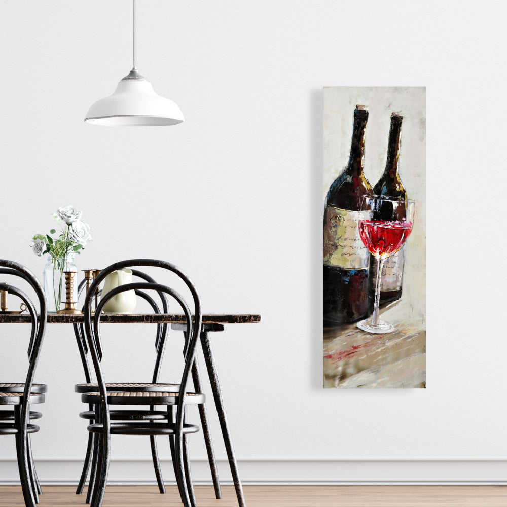 Kitchen Brown Canvas - Two Bottles with Wine Glass Decor
