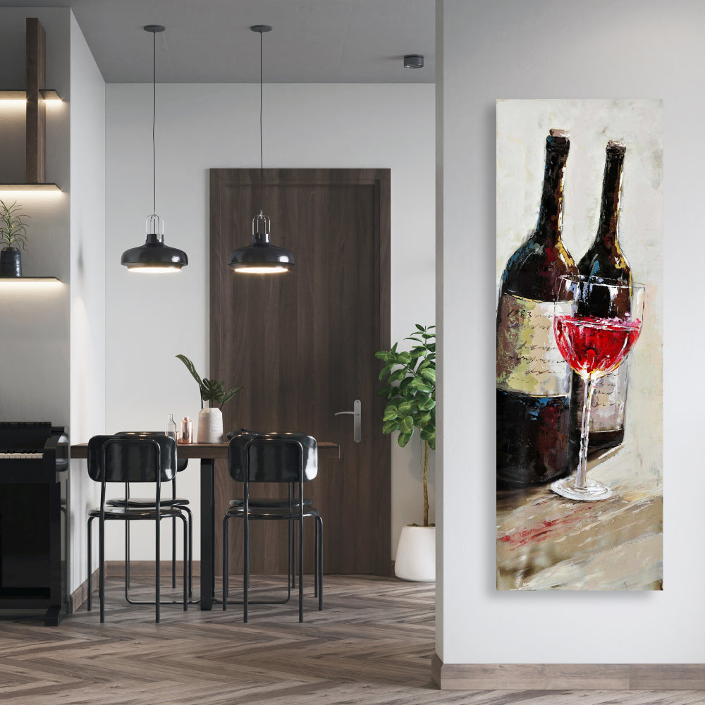 Kitchen Brown Canvas - Two Bottles with Wine Glass Decor