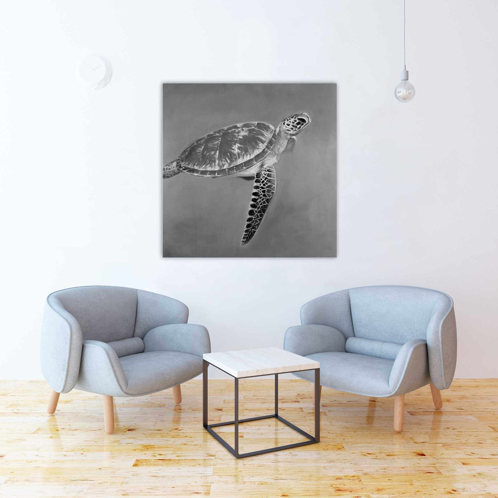 Toile Tortue aquatique en nuances de gris | Décoration murale pour chambre à coucher