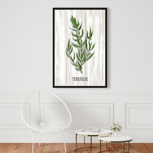 Tarragon on Wood Canvas | Botanical Gray Framed Wall Art