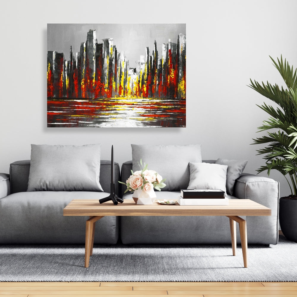 Industrial Abstract Red Skyline Canvas - Bedroom Home Decor
