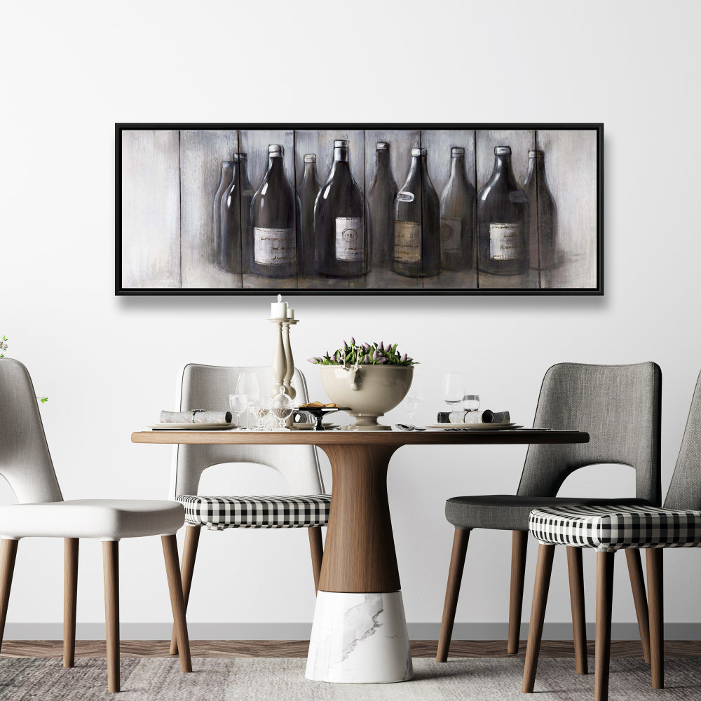 Objet de gastronomie moderne | Toile encadrée de bouteilles vintage