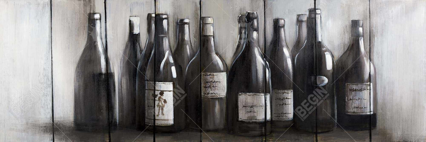 Brown Modern Kitchen Canvas - Bottles of Wine on Wood Decor