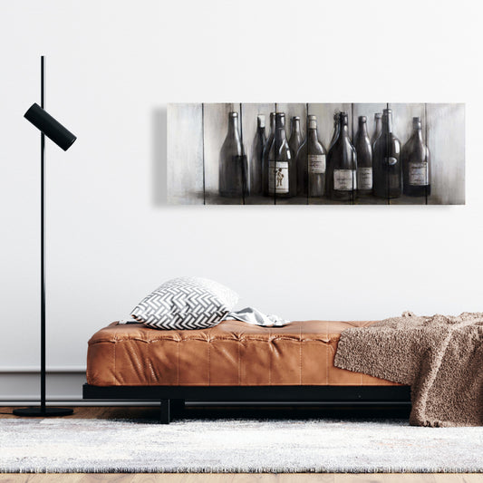 Toile de cuisine moderne marron - Décor bouteilles de vin sur bois