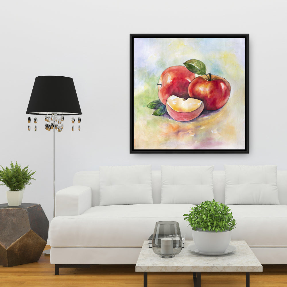 Toile de cuisine rouge avec pommes succulentes | Décoration murale