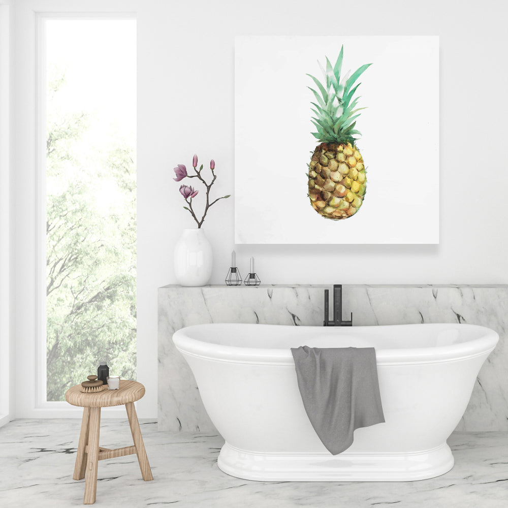Watercolor Pineapple Canvas - Brown Exotic Kitchen Decor