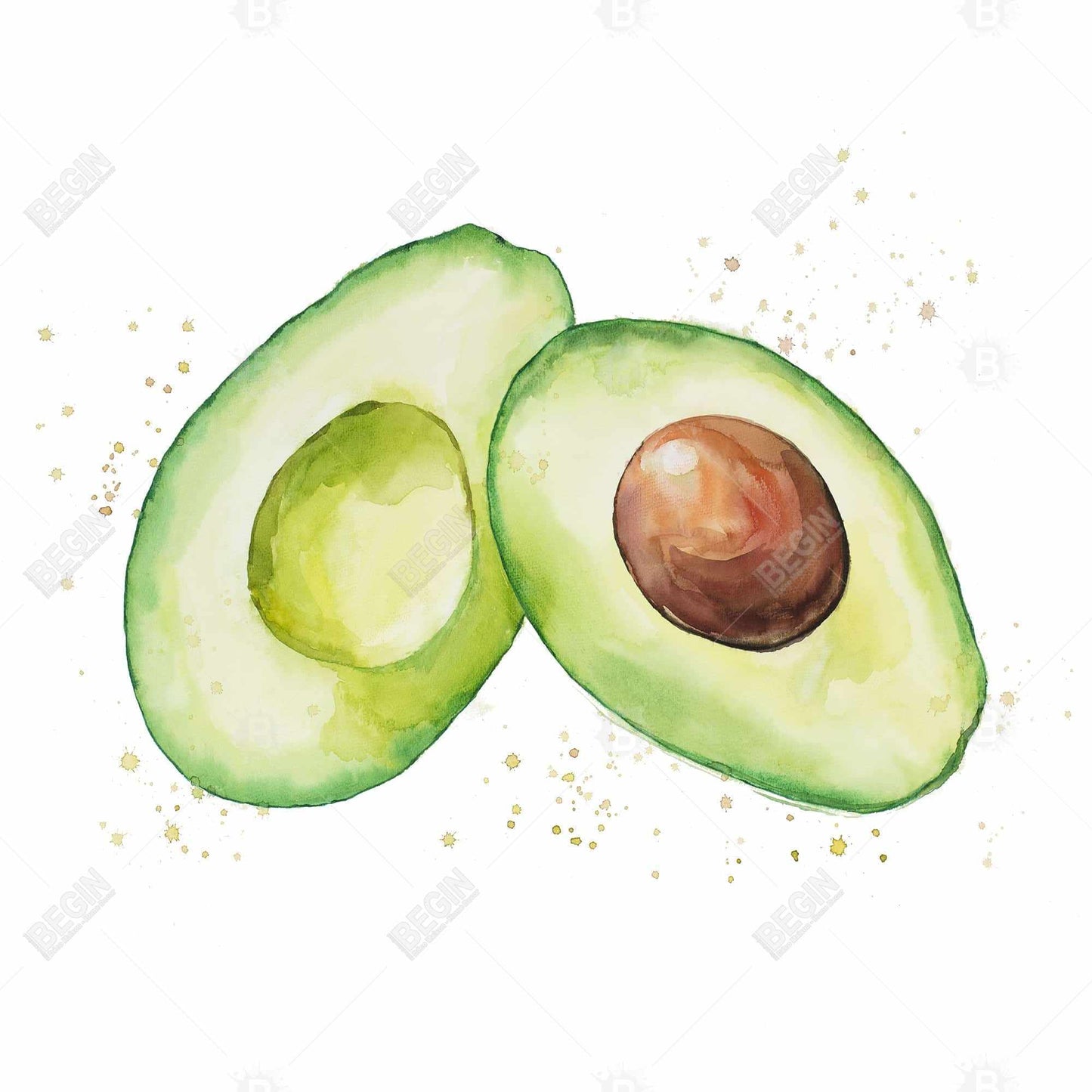 Watercolor Open Avocado Canvas - Kitchen Wall Art Decor