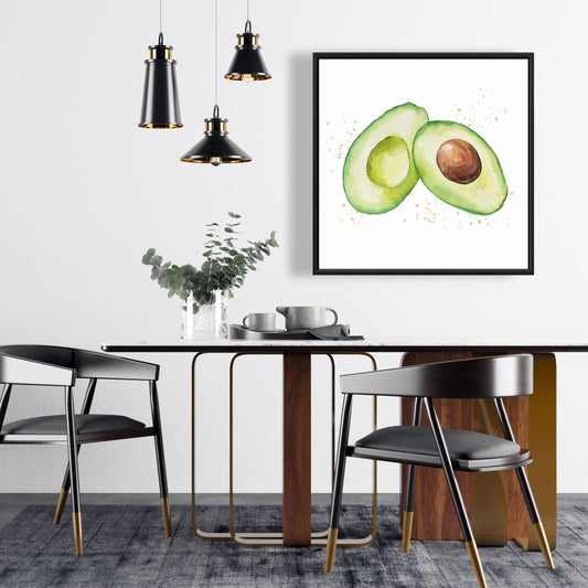 Watercolor Open Avocado Framed Canvas | Kitchen Wall Decor